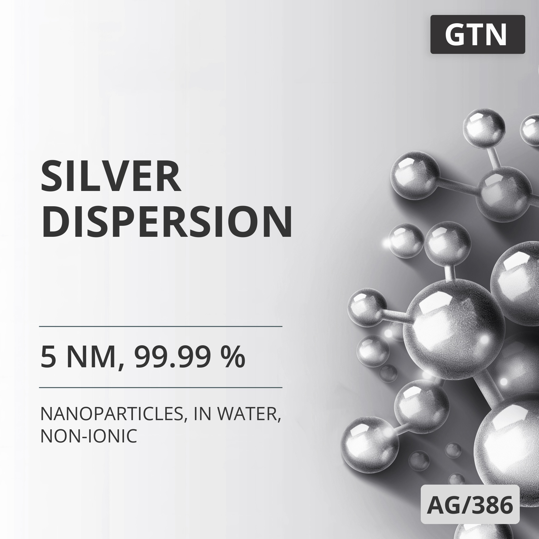 Silver Dispersion, 5 nm, 99.99 %, in Water, Non-Ionic (AG/386)