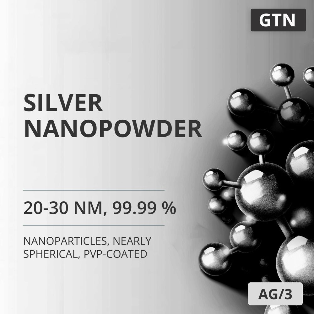Silver Nanopowder, 20-30 nm, 99.99 %, Nearly Spherical, PVP-Coated (AG/3)