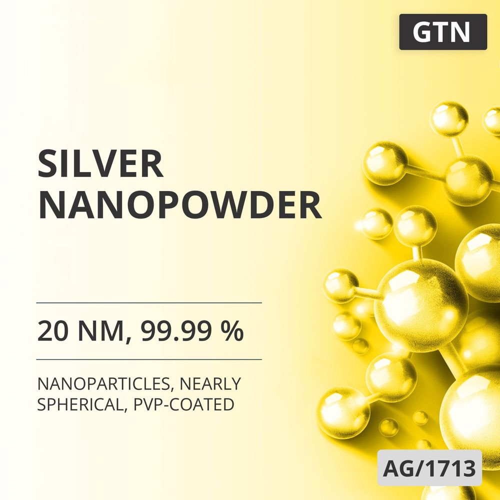 Silver Nanopowder, 20 nm, 99.99 %, Nearly Spherical, PVP-Coated (AG/1713)