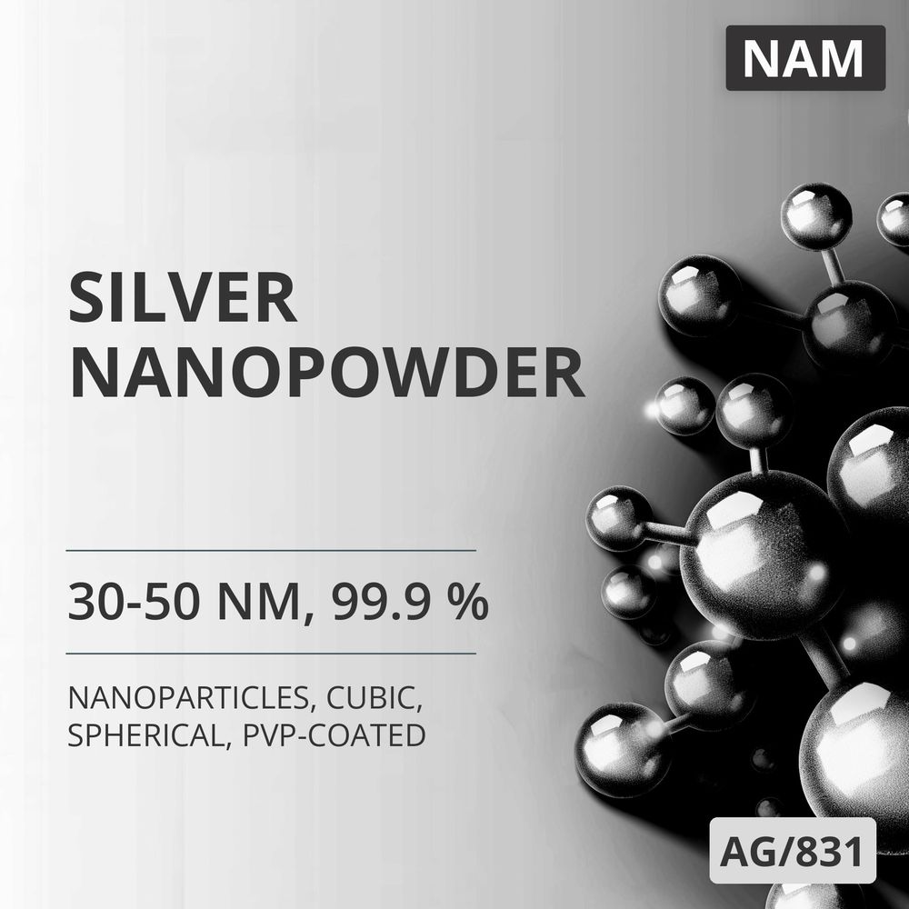 Silver Nanopowder, 30-50 nm, 99.9 %, Cubic, Spherical, PVP-Coated (AG/831)