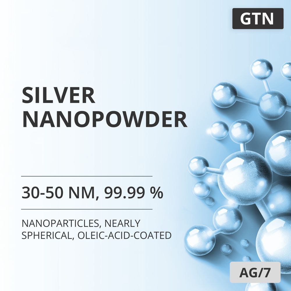 Silver Nanopowder, 30-50 nm, 99.99 %, Nearly Spherical, Oleic-Acid-Coated (AG/7)