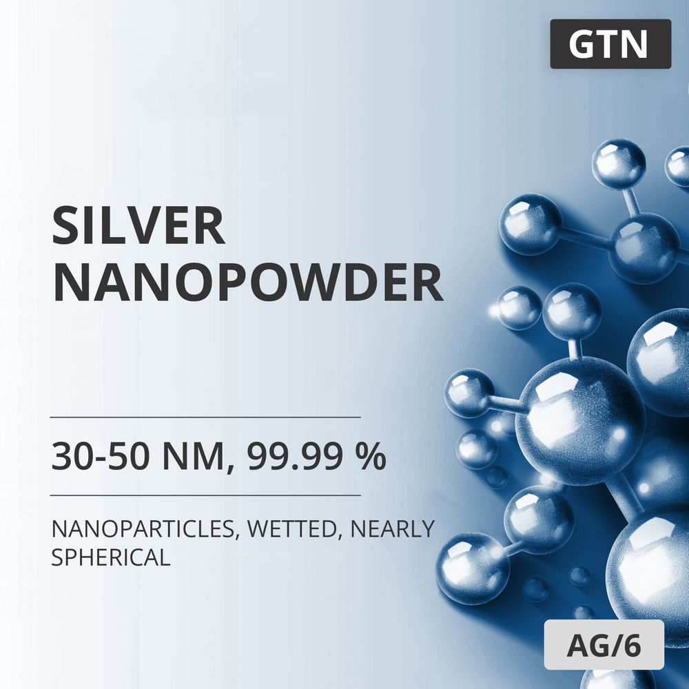 Silver Nanopowder, 30-50 nm, 99.99 %, Wetted, Nearly Spherical (AG/6)