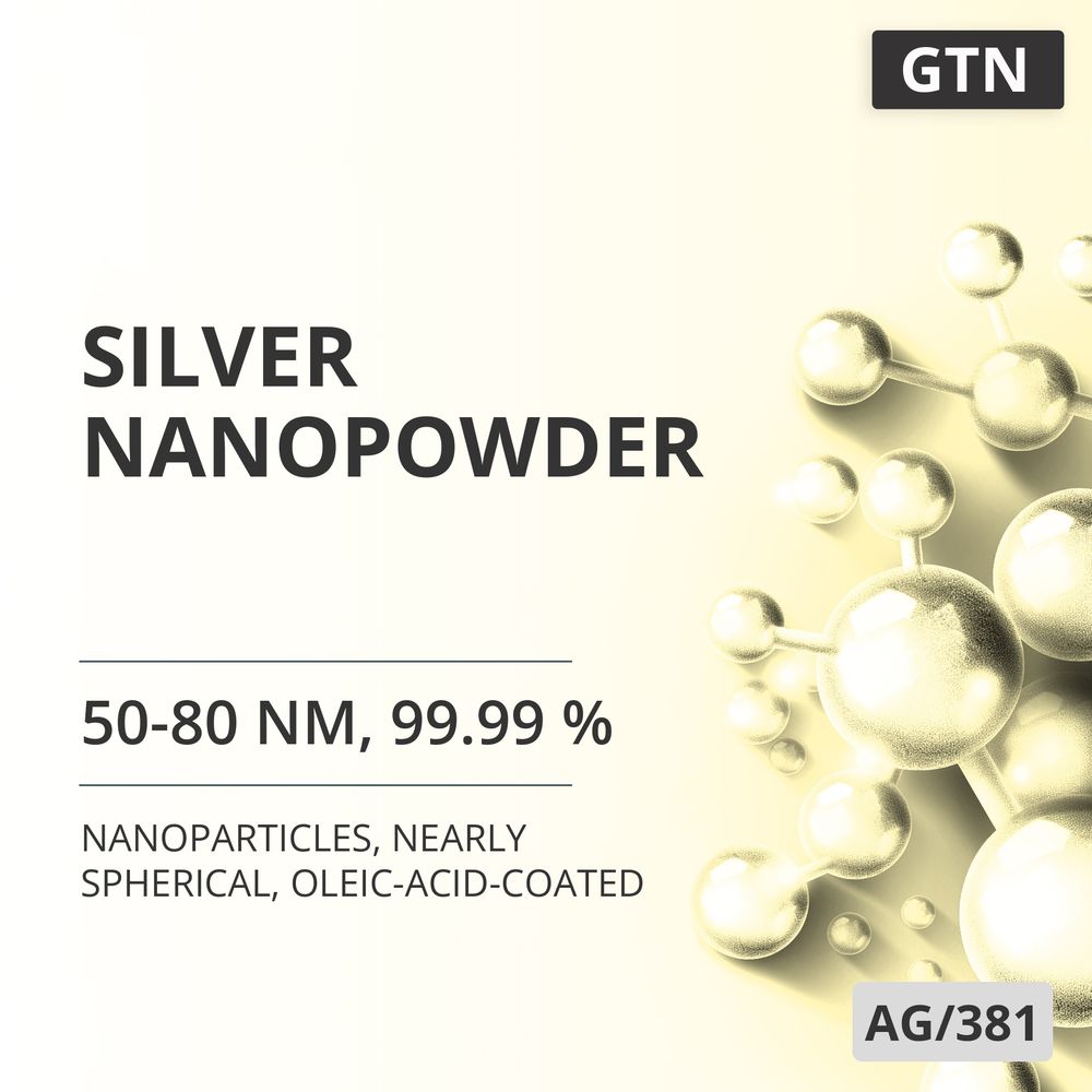 Silver Nanopowder, 50-80 nm, 99.99 %, Nearly Spherical, Oleic-Acid-Coated (AG/381)