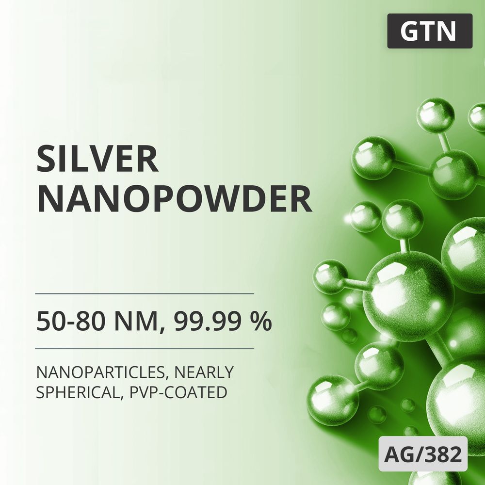 Silver Nanopowder, 50-80 nm, 99.99 %, Nearly Spherical, PVP-Coated (AG/382)