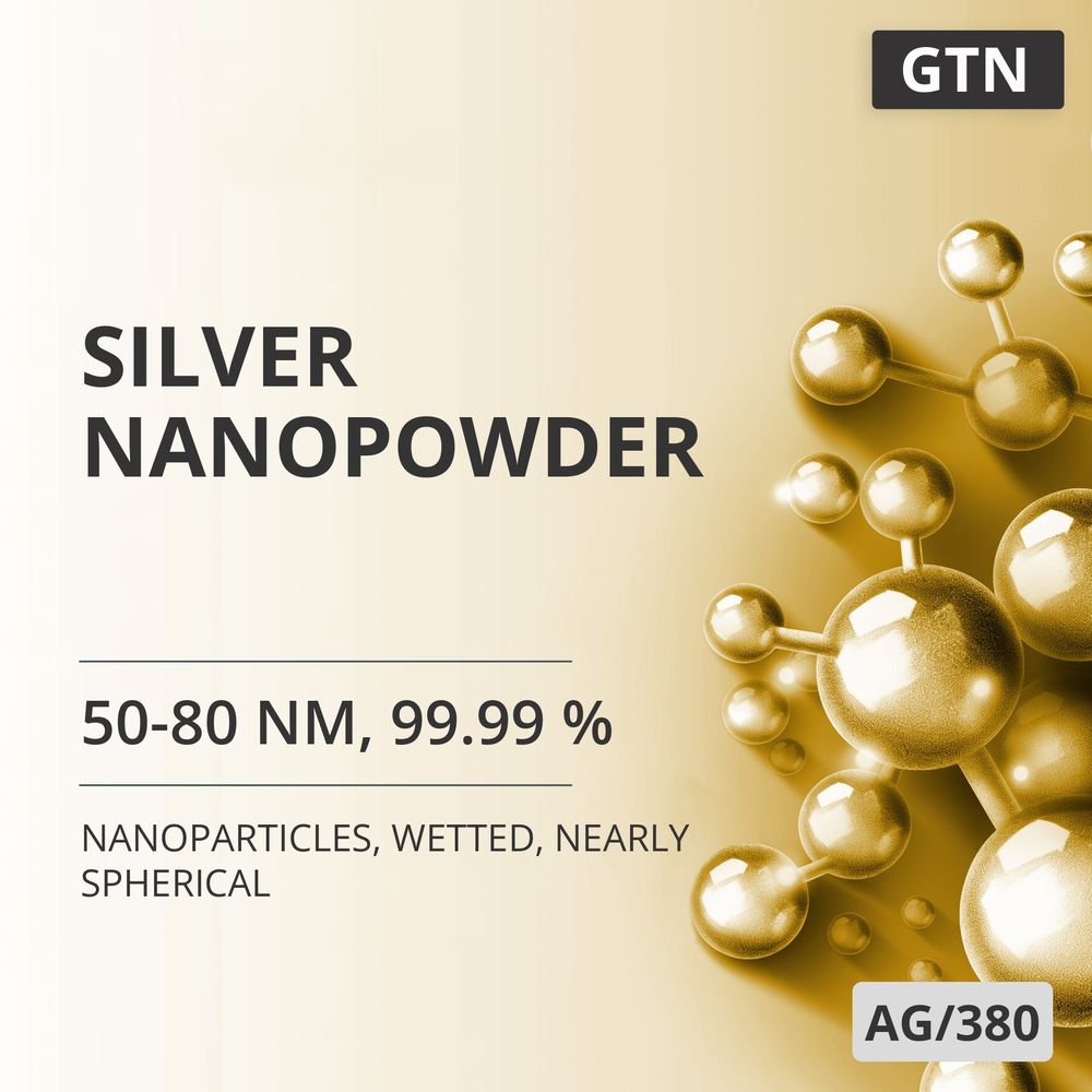 Silver Nanopowder, 50-80 nm, 99.99 %, Wetted, Nearly Spherical (AG/380)