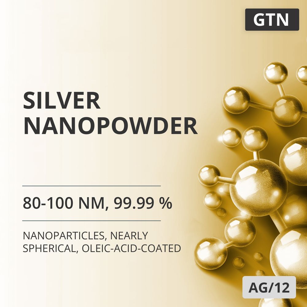 Silver Nanopowder, 80-100 nm, 99.99 %, Nearly Spherical, Oleic-Acid-Coated (AG/12)