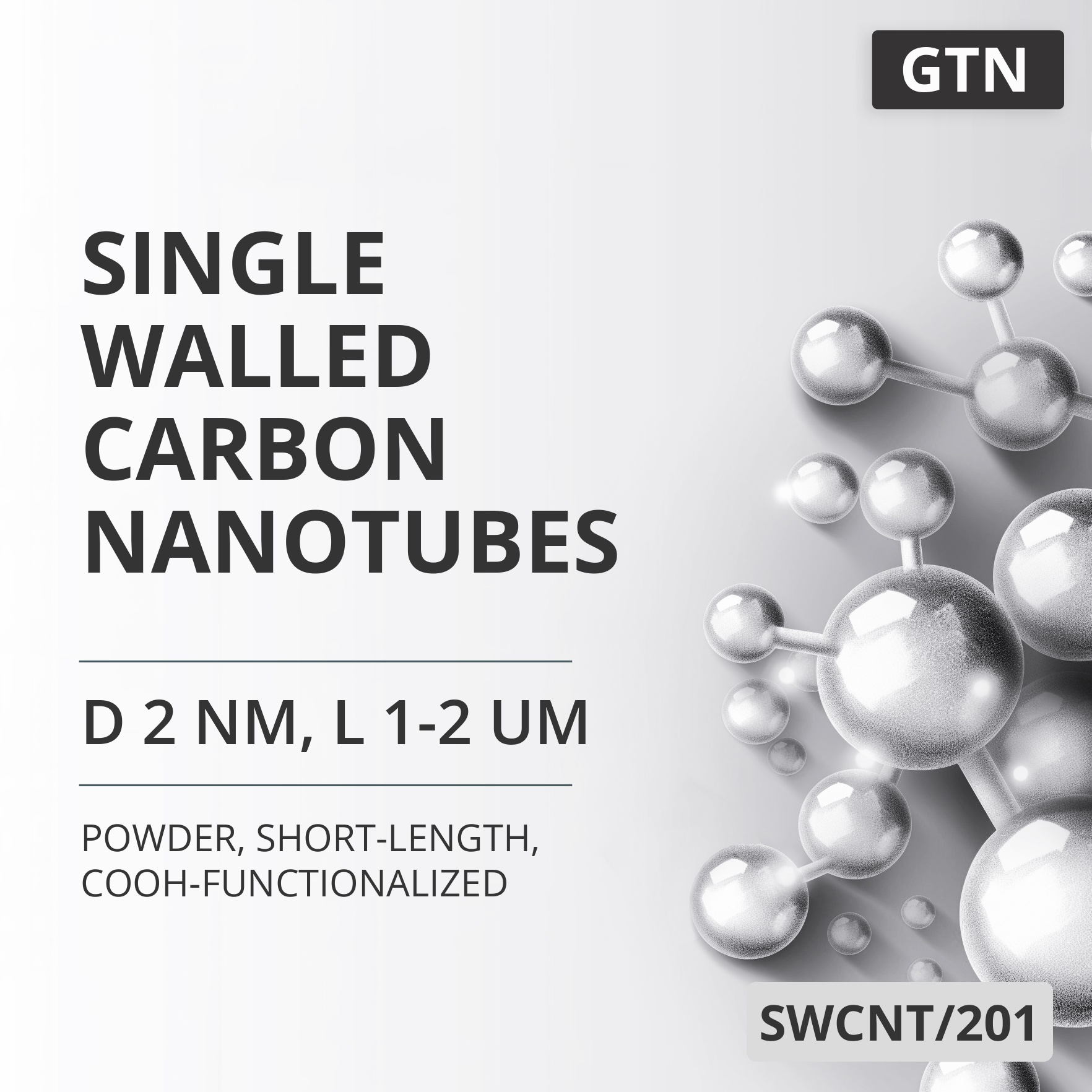 Single-Walled Carbon Nanotubes, D 2 nm, L 1-2 um, Short-Length, COOH-Functionalized (SWCNT/201)