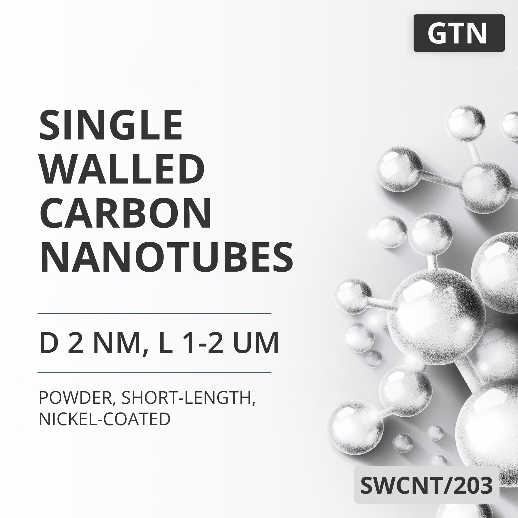 Single-Walled Carbon Nanotubes, D 2 nm, L 1-2 um, Short-Length, Nickel-Coated (SWCNT/203)
