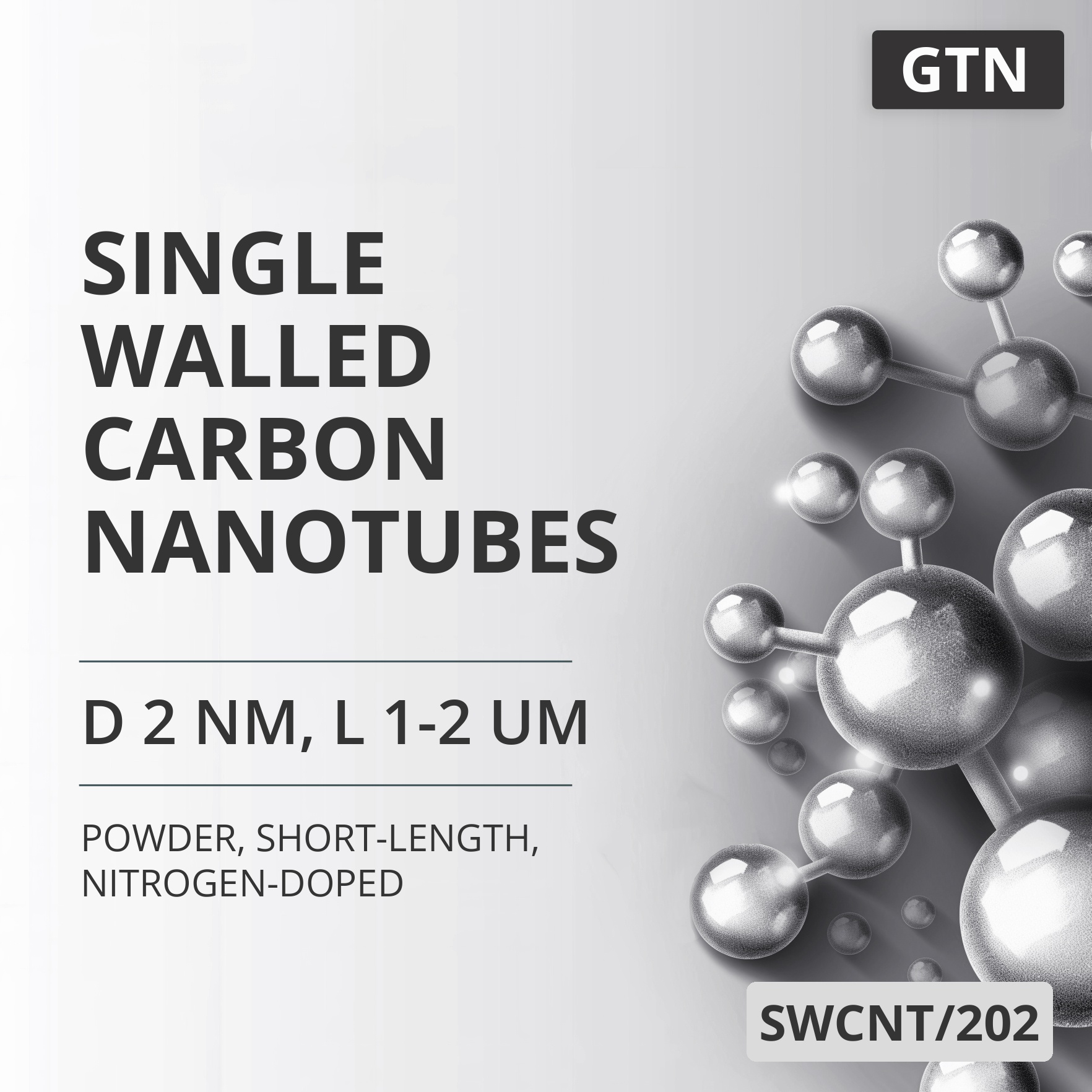 Single-Walled Carbon Nanotubes, D 2 nm, L 1-2 um, Short-Length, Nitrogen-Doped (SWCNT/202)