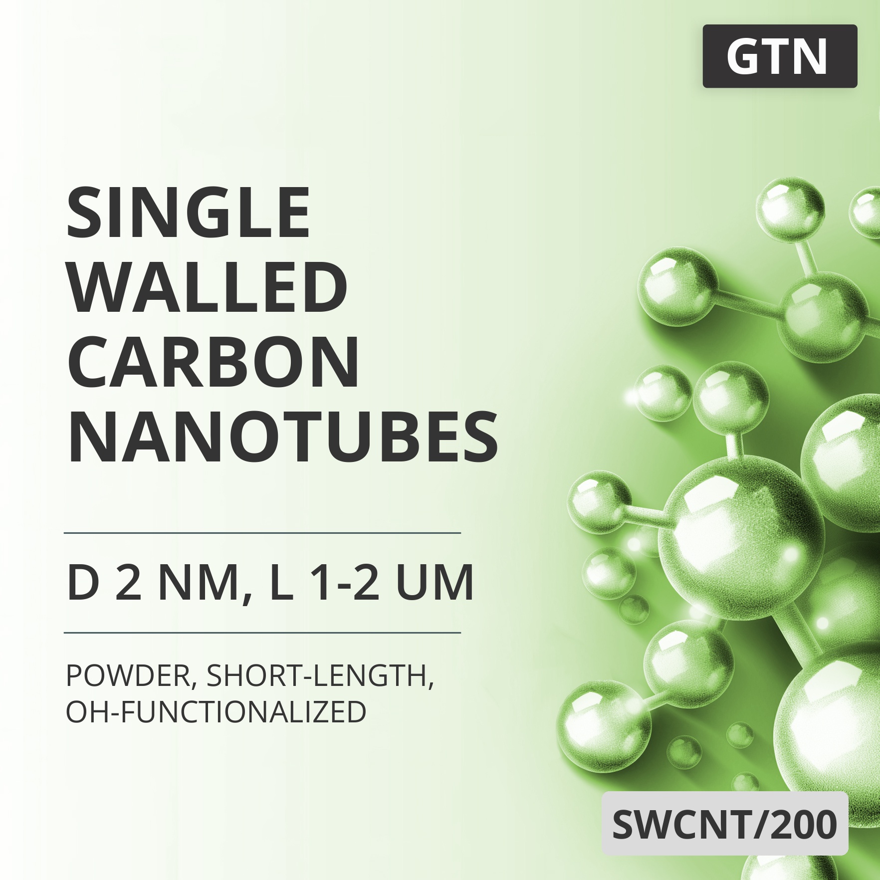 Single-Walled Carbon Nanotubes, D 2 nm, L 1-2 um, Short-Length, OH-Functionalized (SWCNT/200)