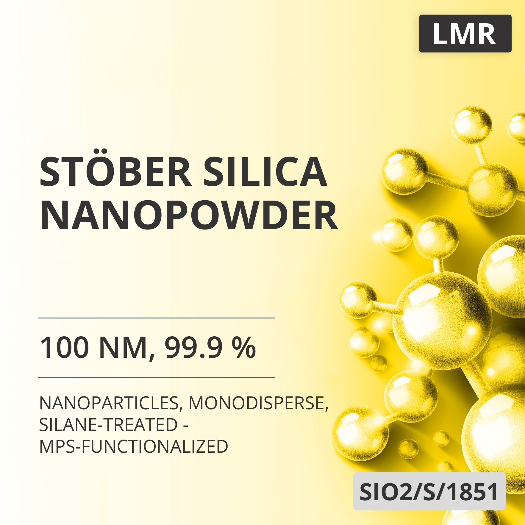 Stöber Silica Nanopowder, 100 nm, 99.9 %, Monodisperse, Silane-Treated - MPS-Functionalized (SIO2/S/1851)