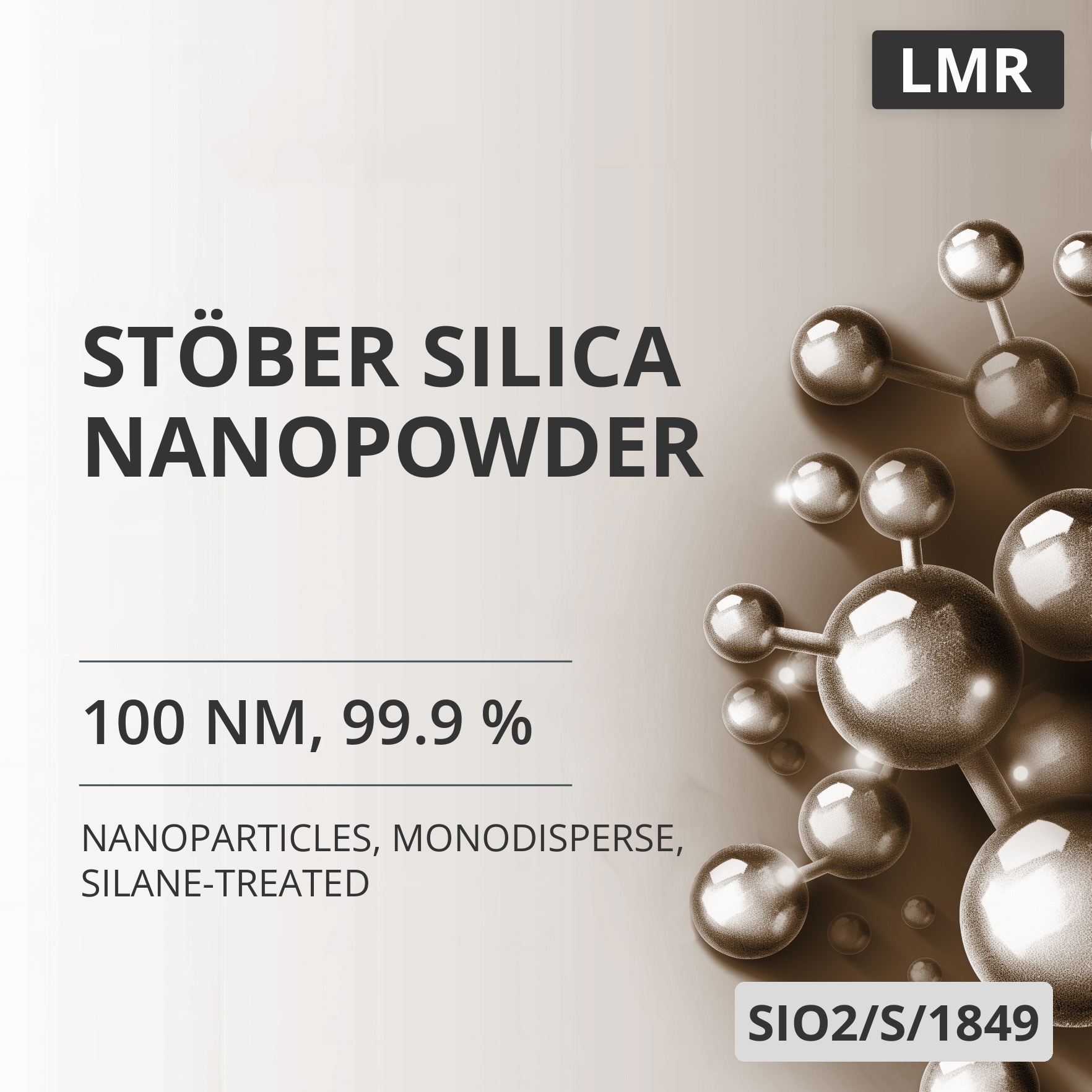 Stöber Silica Nanopowder, 100 nm, 99.9 %, Monodisperse, Silane-Treated (SIO2/S/1849)