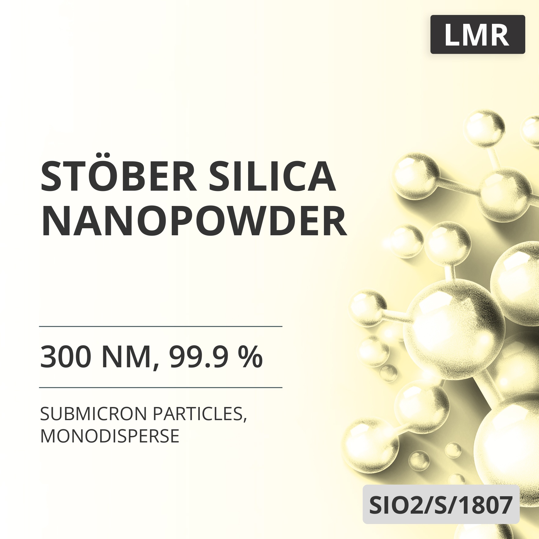 Stöber Silica Nanopowder, 300 nm, 99.9 %, Monodisperse (SIO2/S/1807)