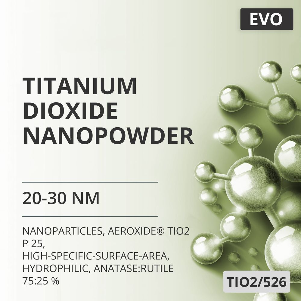 Titanium Dioxide Nanopowder, 20-30 nm, AEROXIDE® TiO2 P 25, High-Specific-Surface-Area, Hydrophilic, Anatase:Rutile 75:25 % (TIO2/526)