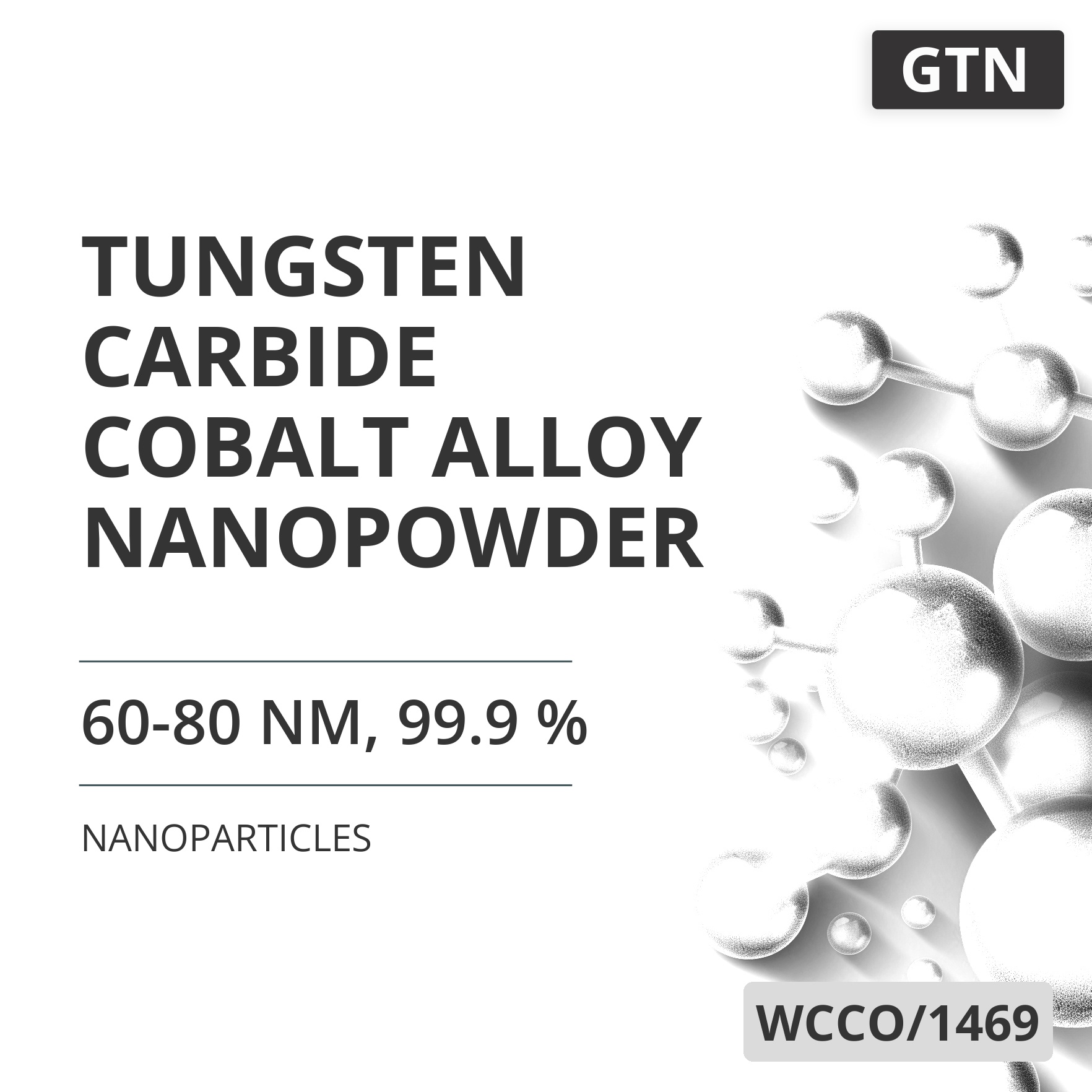 Tungsten Carbide-Cobalt Alloy Nanopowder, 60-80 nm, 99.9 % (WCCO/1469)