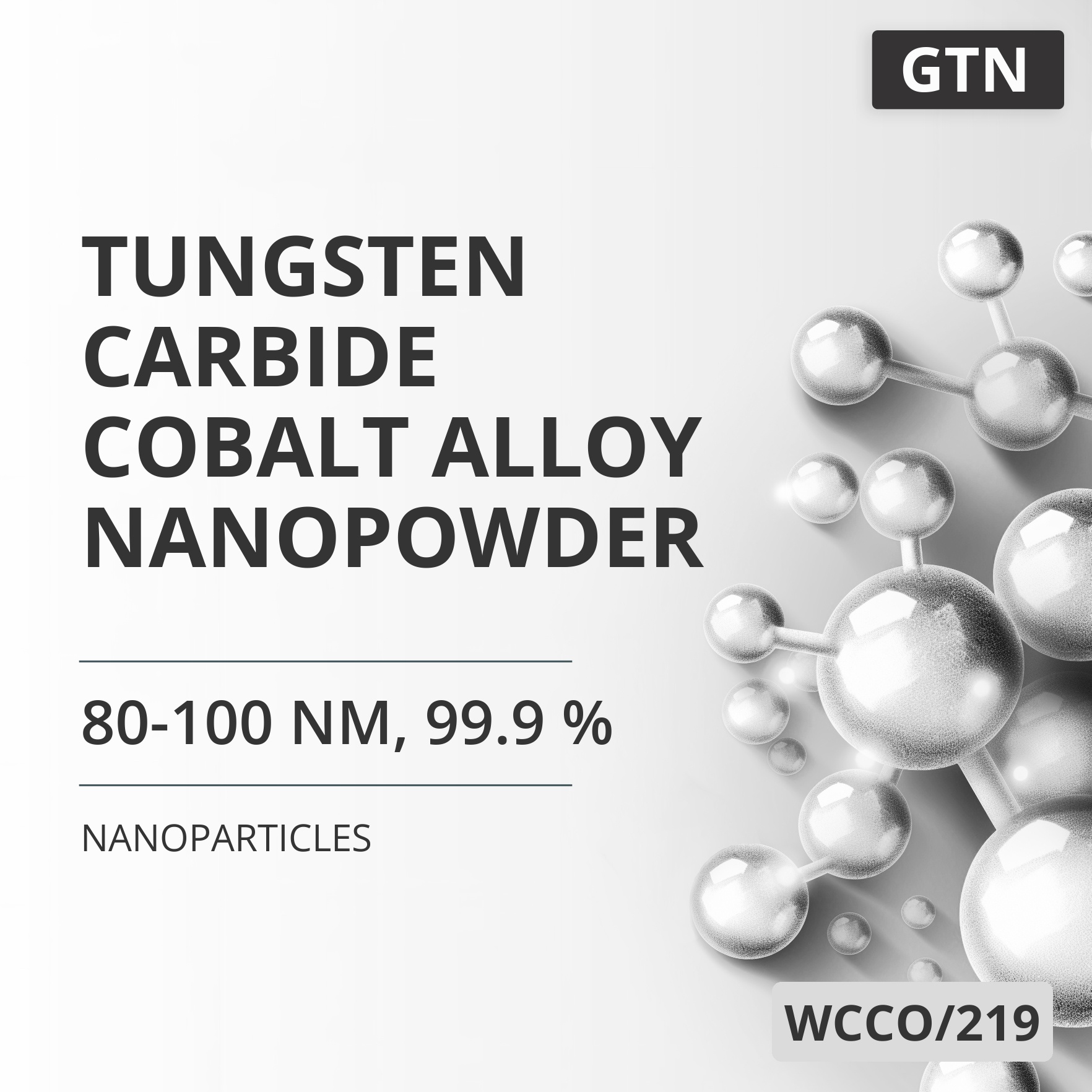 Tungsten Carbide-Cobalt Alloy Nanopowder, 80-100 nm, 99.9 % (WCCO/219)
