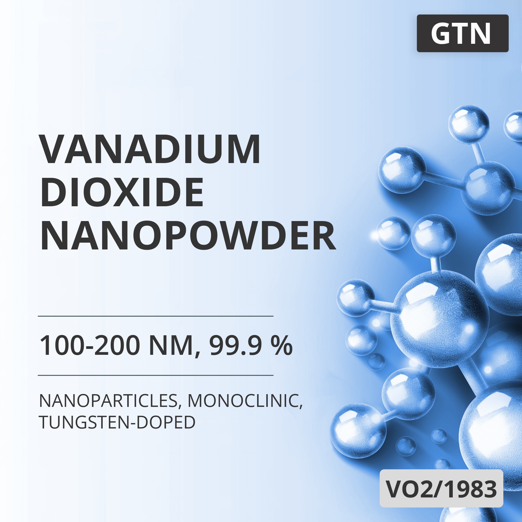 Vanadium Dioxide Nanopowder, 100-200 nm, 99.9 %, Monoclinic, Tungsten-Doped (VO2/1983)