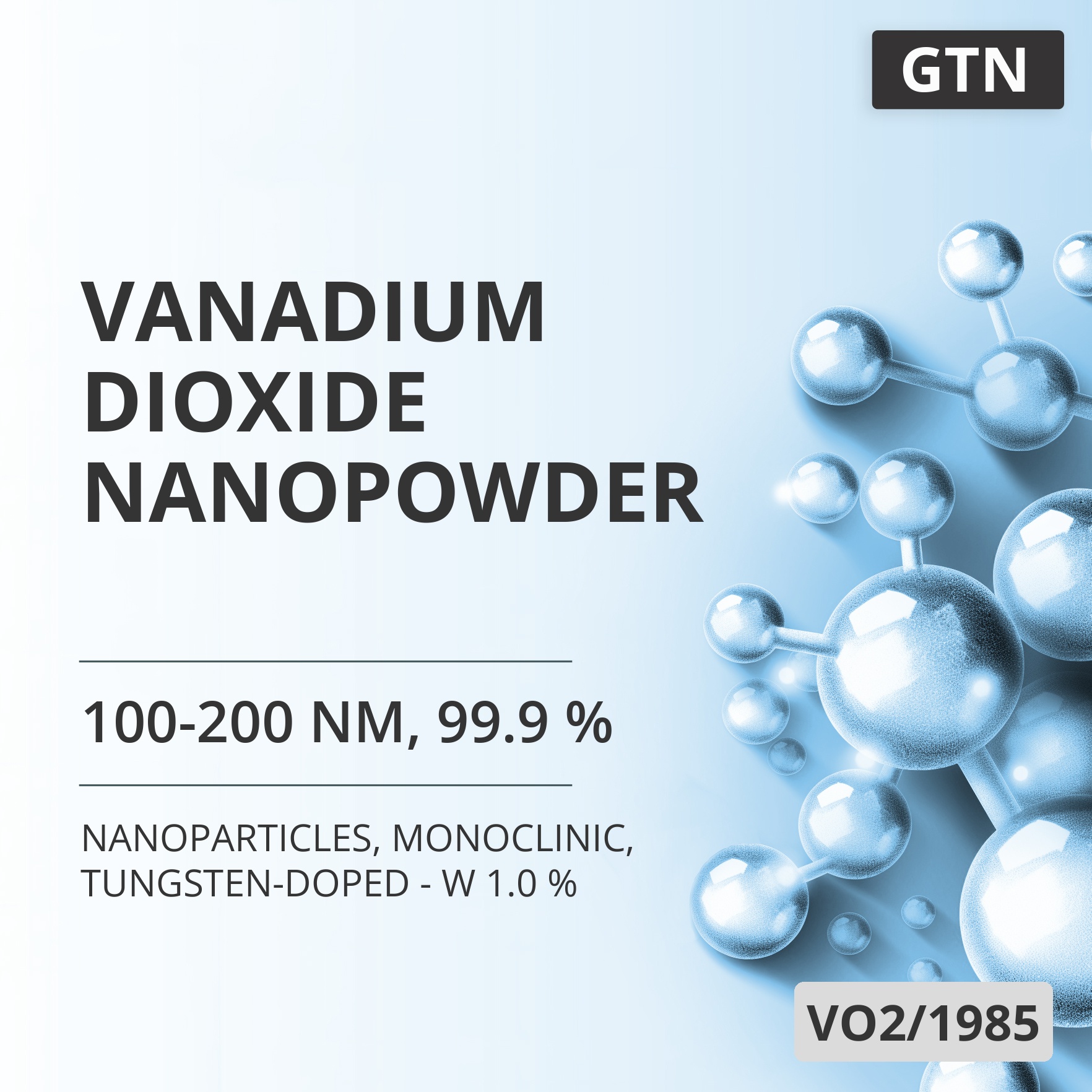 Vanadium Dioxide Nanopowder, 100-200 nm, 99.9 %, Monoclinic, Tungsten-Doped - W 1.0 % (VO2/1985)