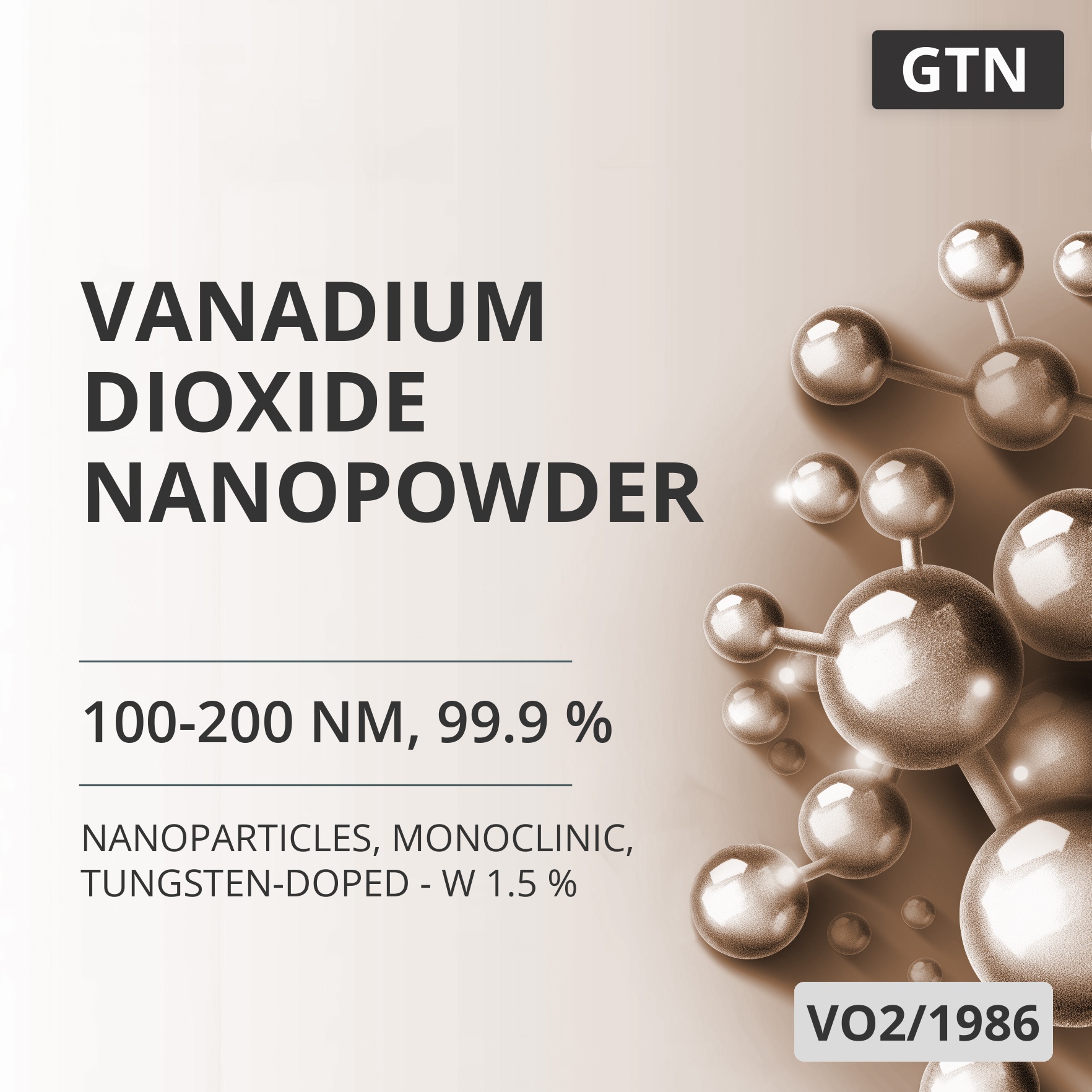 Vanadium Dioxide Nanopowder, 100-200 nm, 99.9 %, Monoclinic, Tungsten-Doped - W 1.5 % (VO2/1986)
