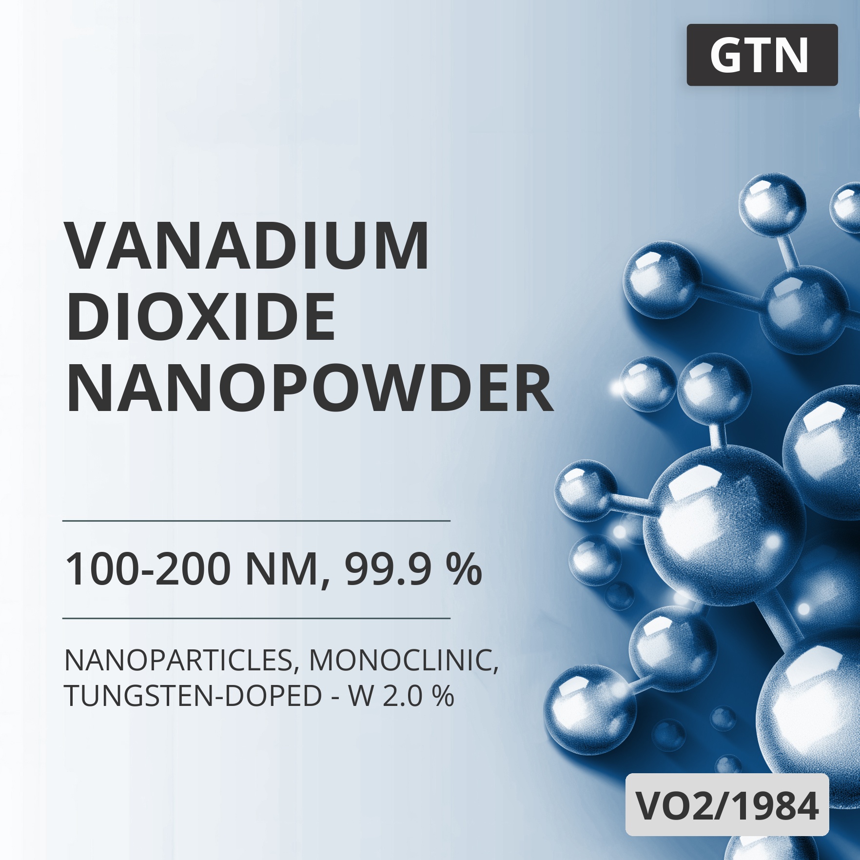 Vanadium Dioxide Nanopowder, 100-200 nm, 99.9 %, Monoclinic, Tungsten-Doped - W 2.0 % (VO2/1984)
