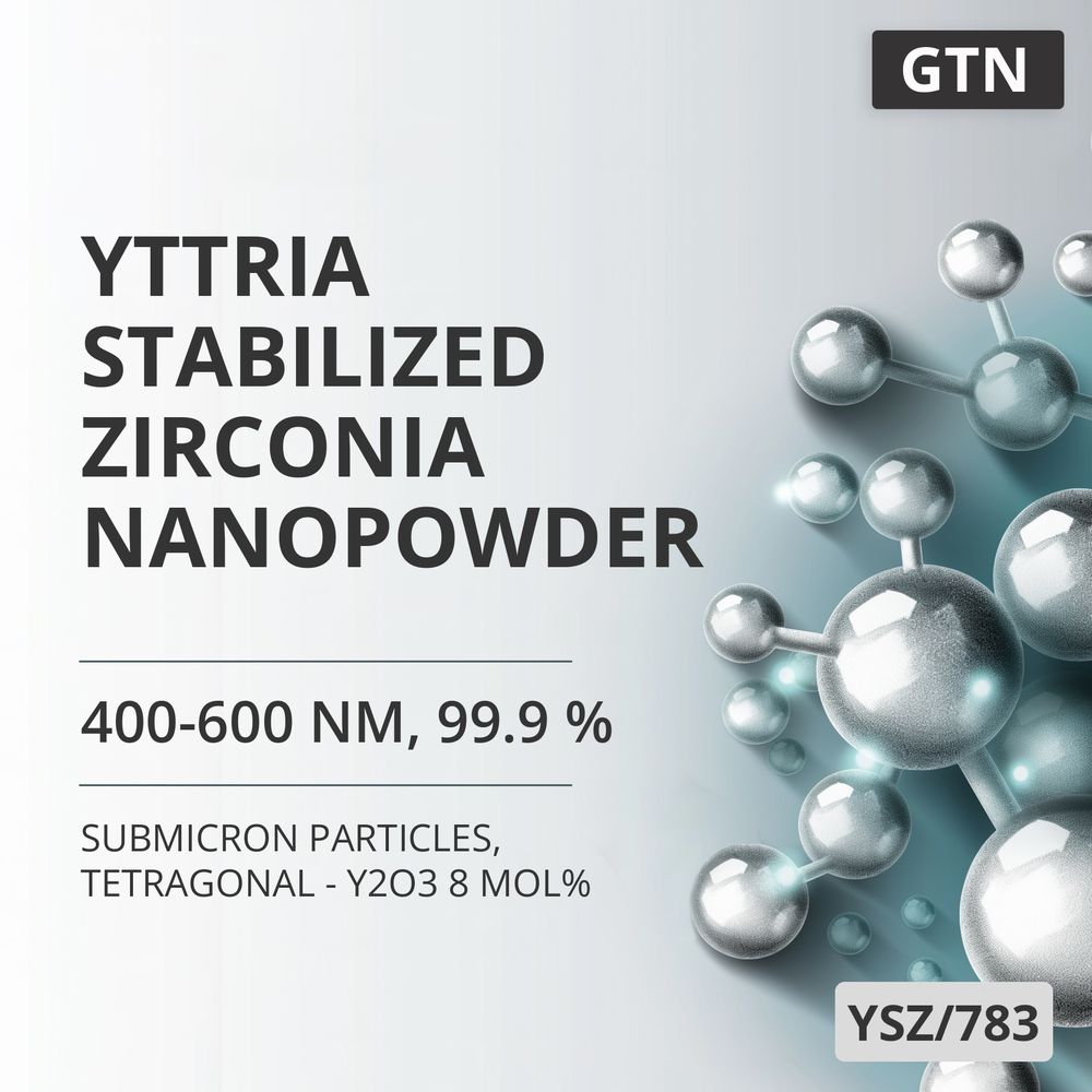 Yttria-Stabilized Zirconia Nanopowder, 400-600 nm, 99.9 %, Tetragonal - Y2O3 8 mol% (YSZ/783)