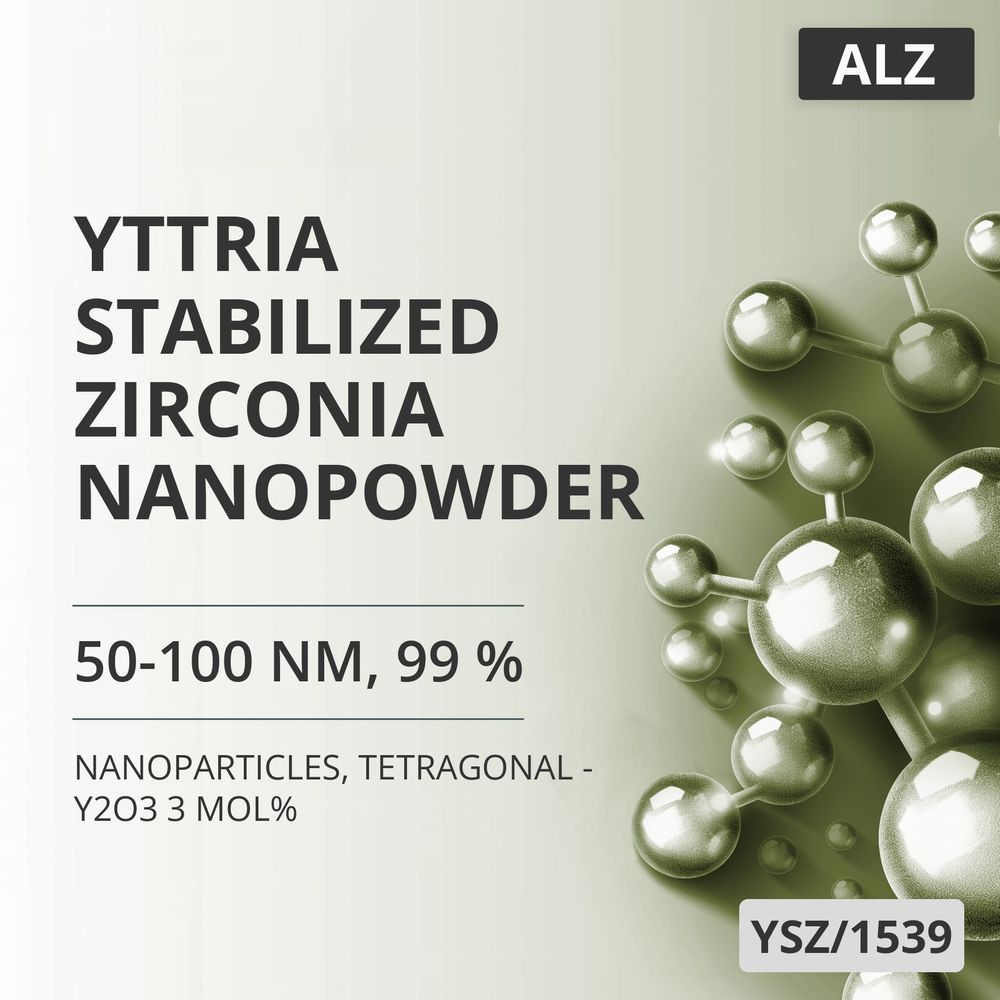 Yttria-Stabilized Zirconia Nanopowder, 50-100 nm, 99 %, Tetragonal - Y2O3 3 mol% (YSZ/1539)
