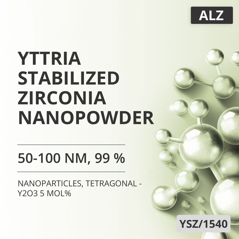 Yttria-Stabilized Zirconia Nanopowder, 50-100 nm, 99 %, Tetragonal - Y2O3 5 mol% (YSZ/1540)