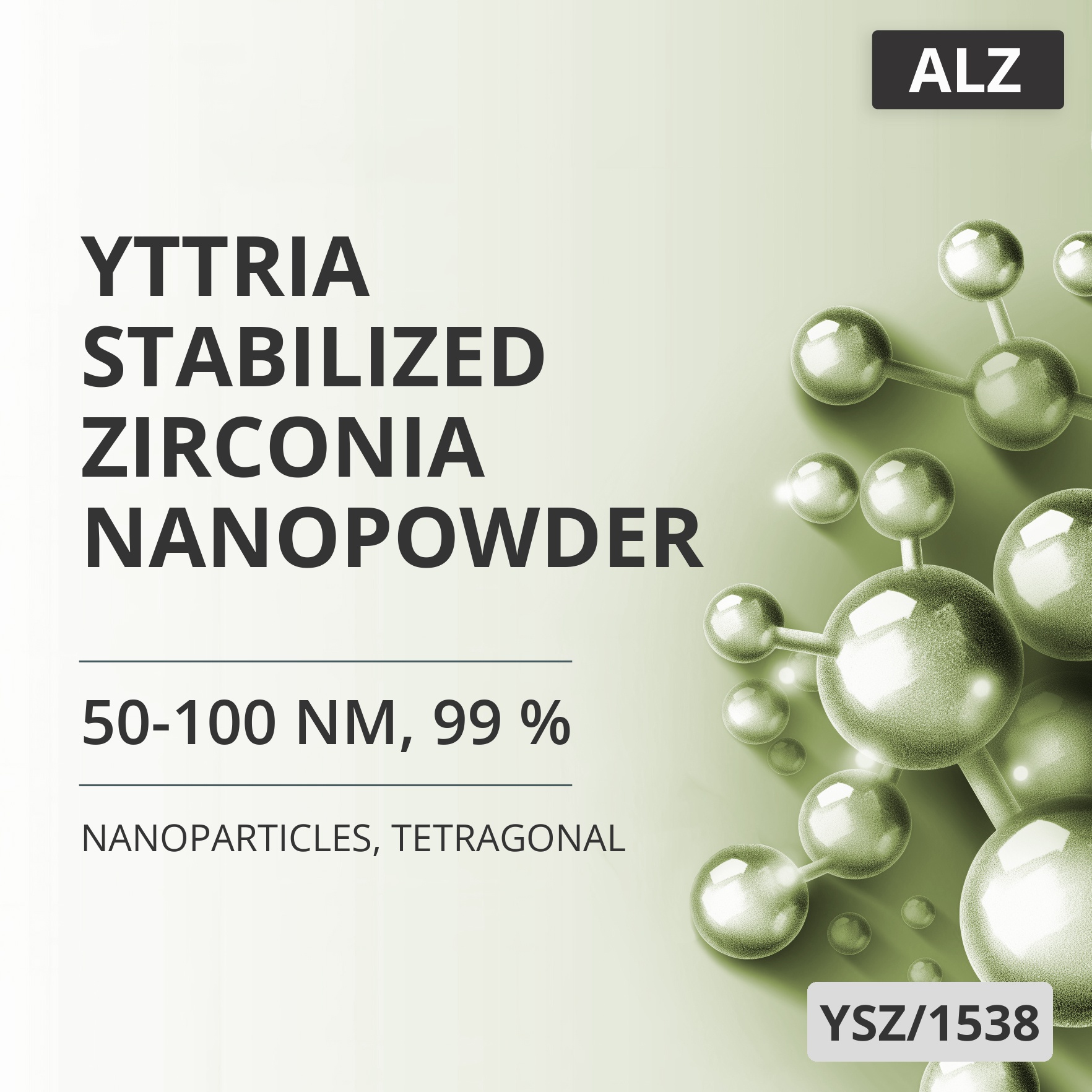 Yttria-Stabilized Zirconia Nanopowder, 50-100 nm, 99 %, Tetragonal (YSZ/1538)