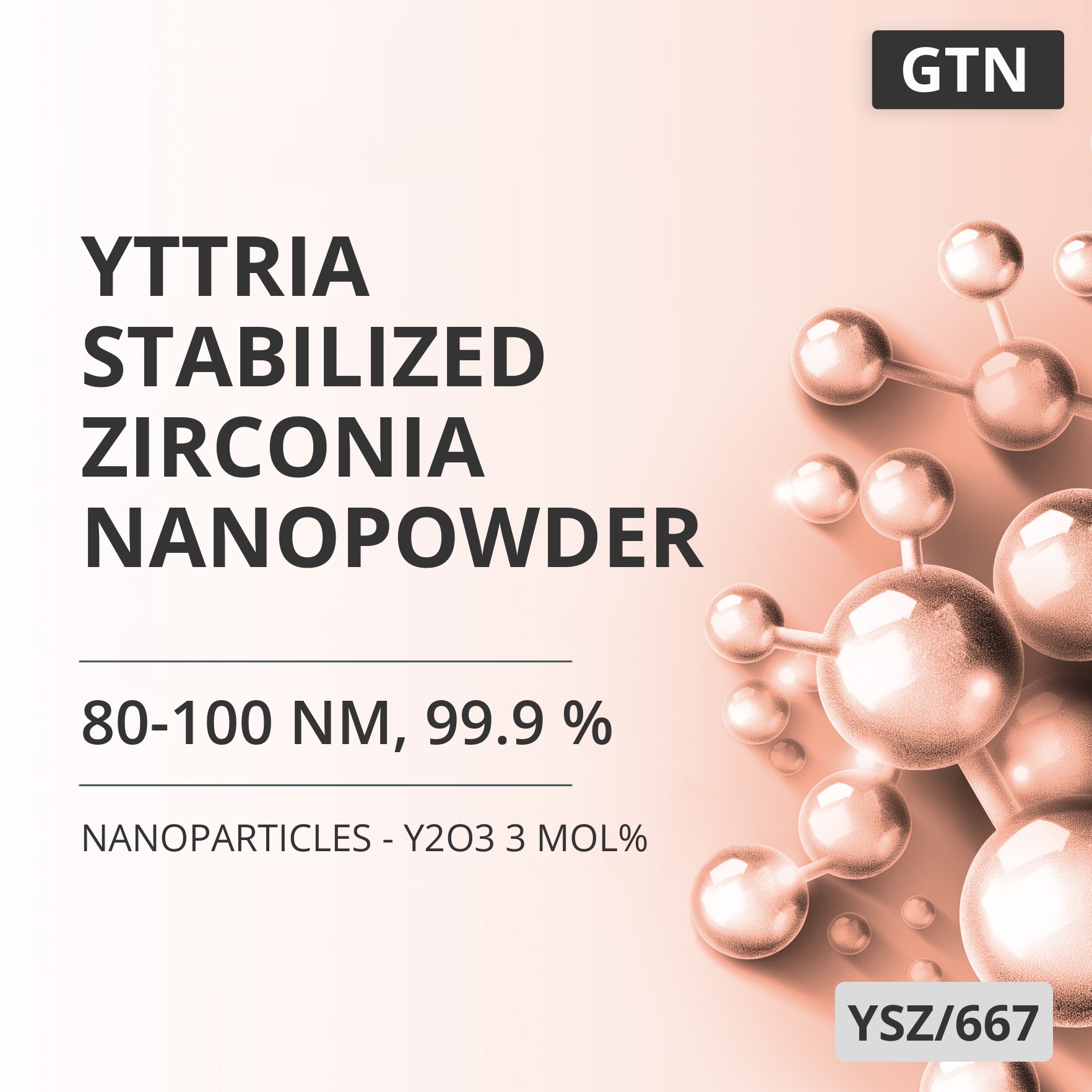 Yttria-Stabilized Zirconia Nanopowder, 80-100 nm, 99.9 % - Y2O3 3 mol% (YSZ/667)