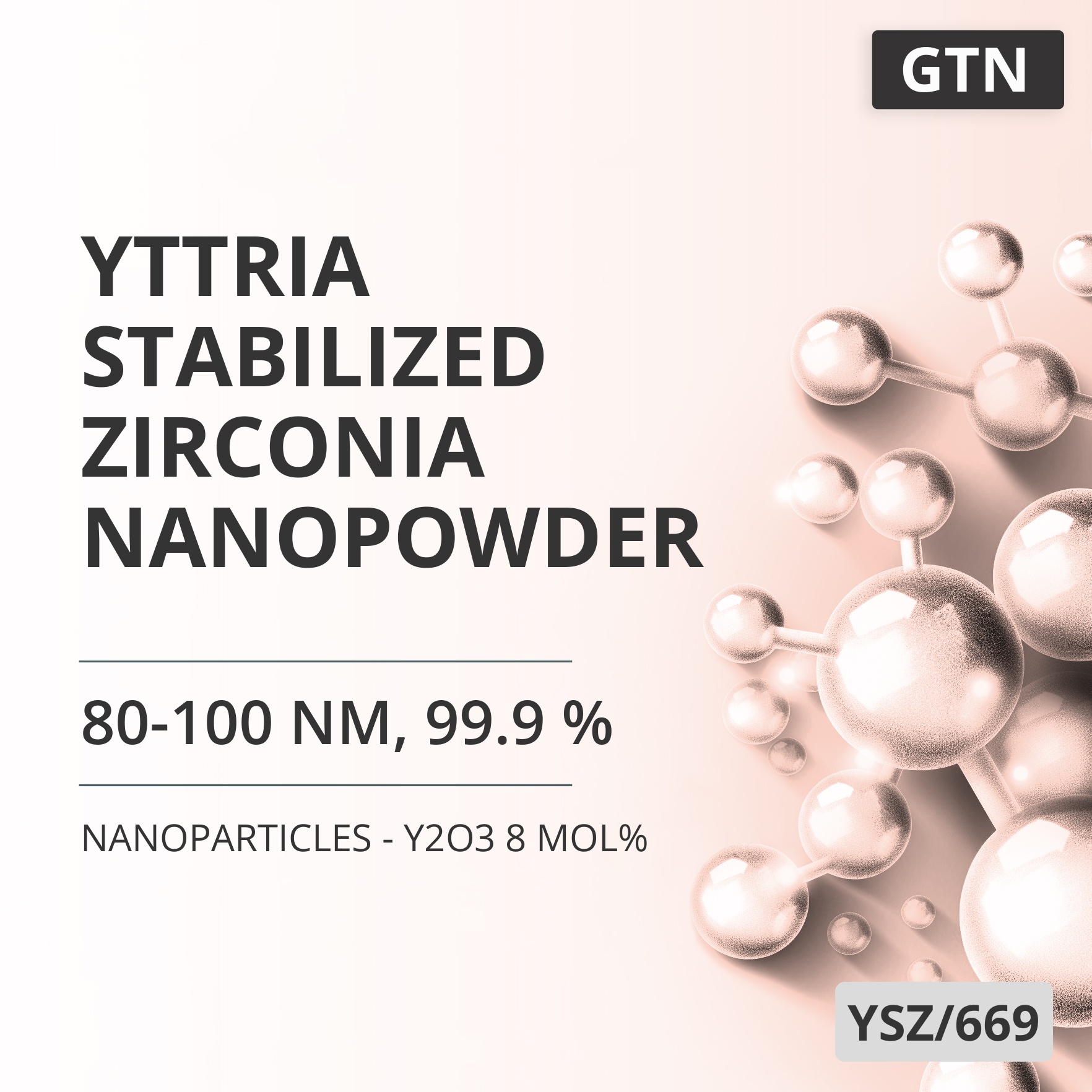 Yttria-Stabilized Zirconia Nanopowder, 80-100 nm, 99.9 % - Y2O3 8 mol% (YSZ/669)