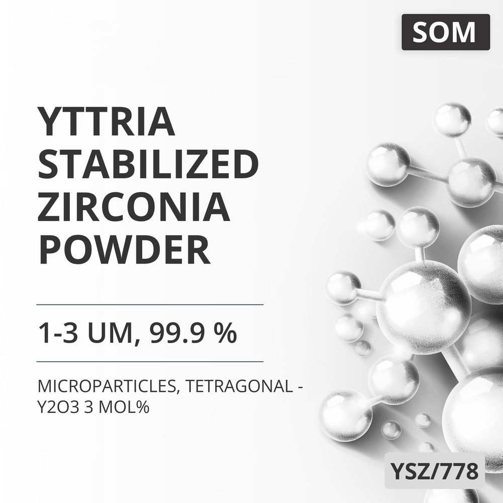 Yttria-Stabilized Zirconia Powder, 1-3 um, 99.9 %, Tetragonal - Y2O3 3 mol% (YSZ/778)