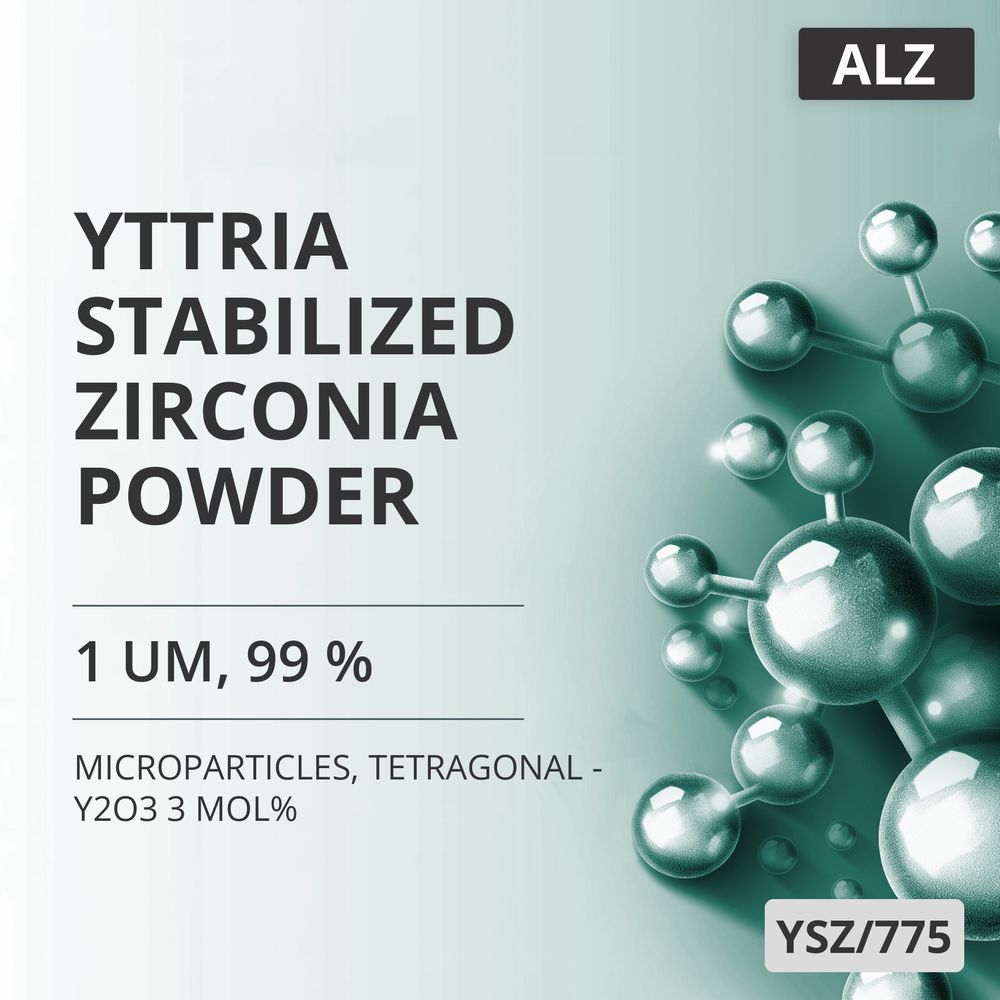 Yttria-Stabilized Zirconia Powder, 1 um, 99 %, Tetragonal - Y2O3 3 mol% (YSZ/775)