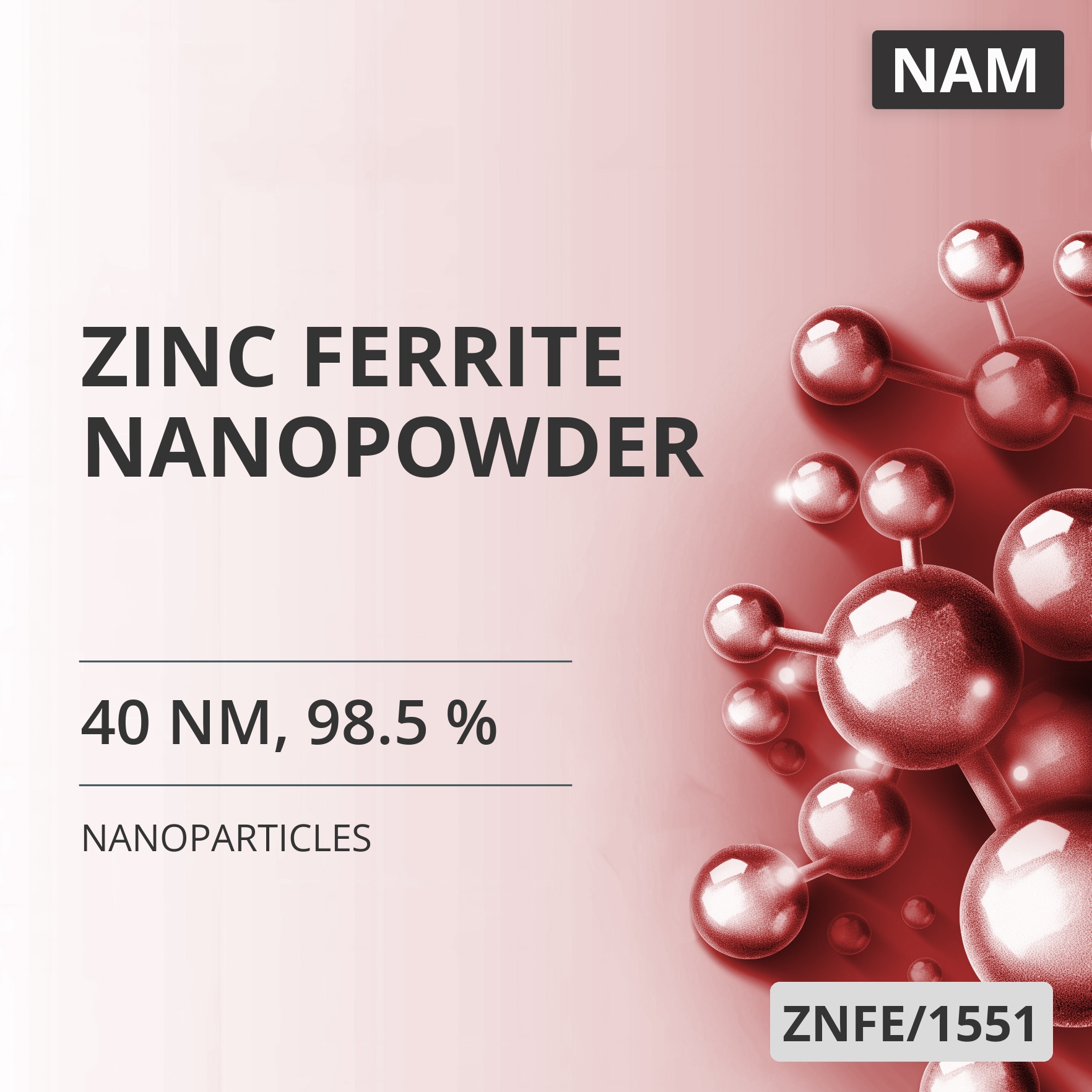 Zinc Ferrite Nanopowder, 40 nm, 98.5 % (ZNFE/1551)