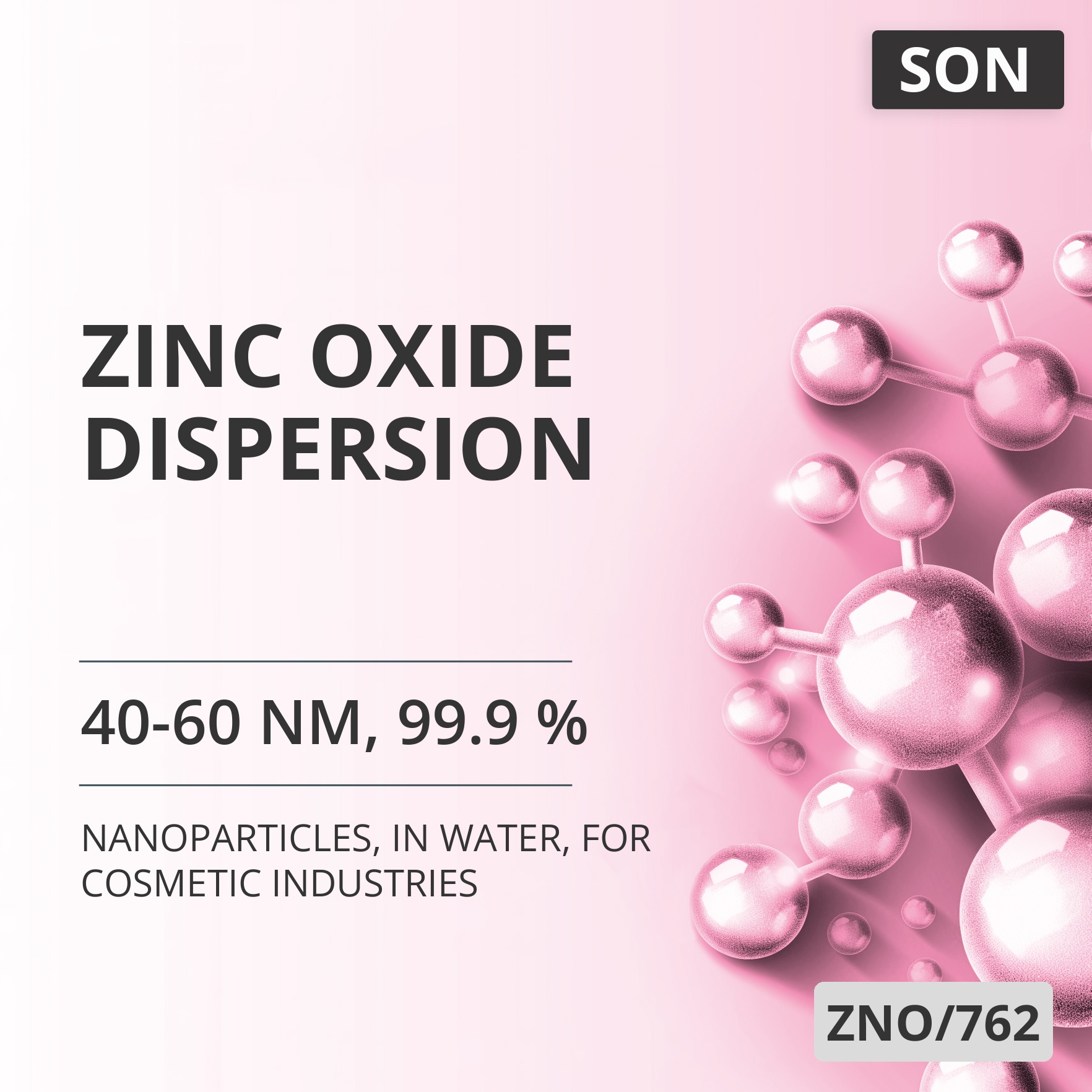 Zinc Oxide Dispersion, 40-60 nm, 99.9 %, in Water, for Cosmetic Industries (ZNO/762)