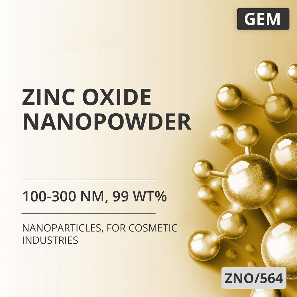 Zinc Oxide Nanopowder, 100-300 nm, 99 wt%, for Cosmetic Industries (ZNO/564)