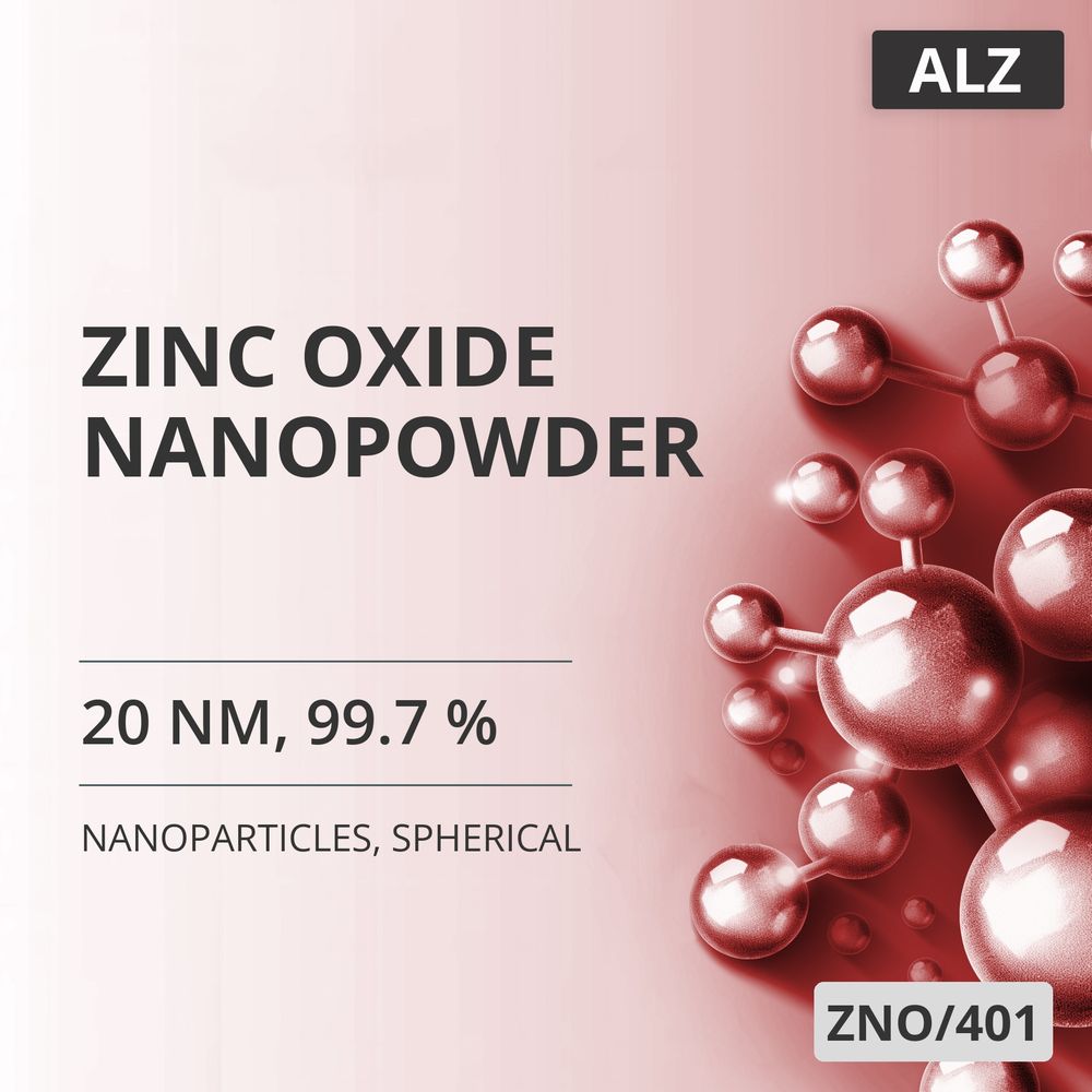 Zinc Oxide Nanopowder, 20 nm, 99.7 %, Spherical (ZNO/401)