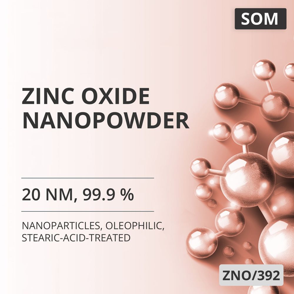 Zinc Oxide Nanopowder, 20 nm, 99.9 %, Oleophilic, Stearic-Acid-Treated (ZNO/392)
