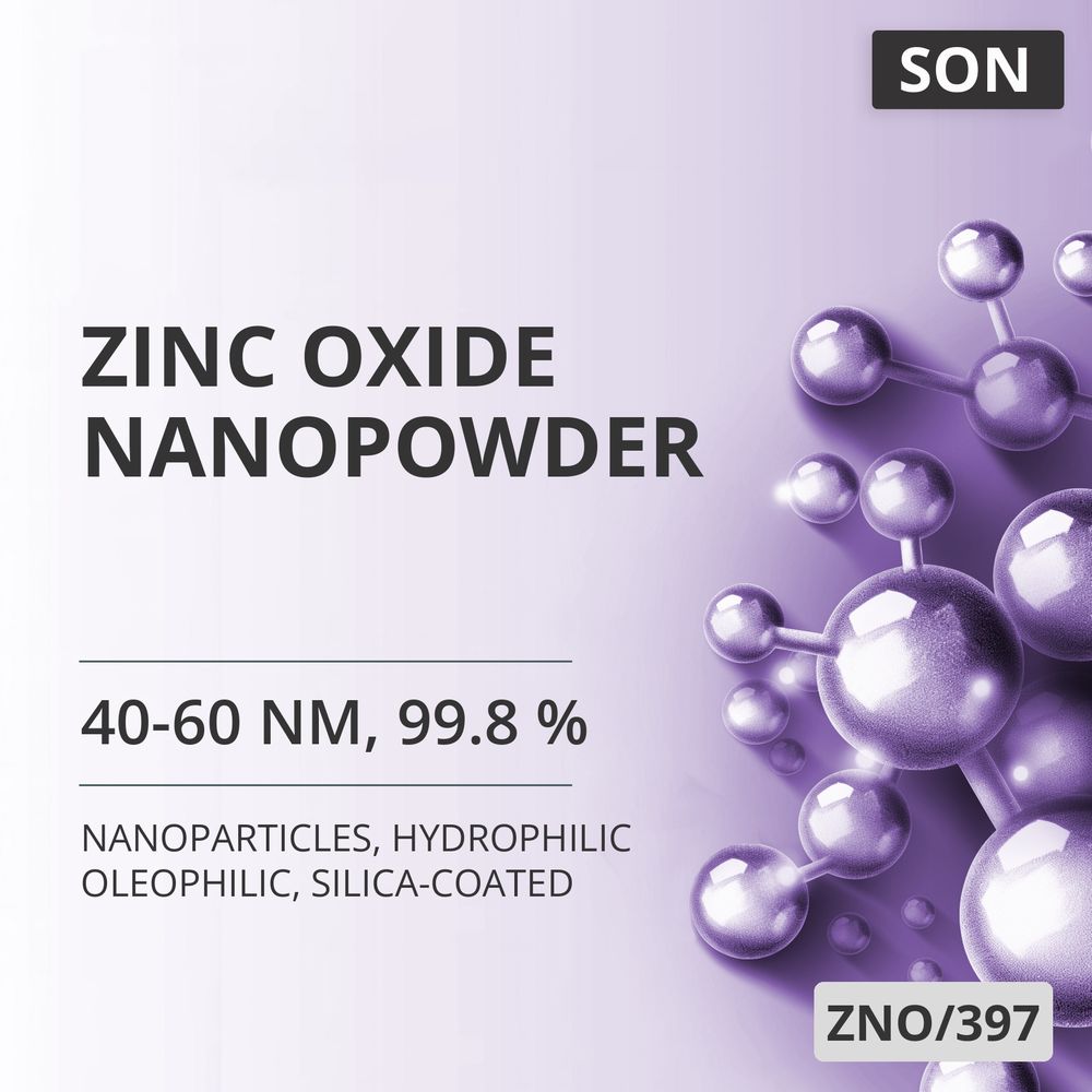 Zinc Oxide Nanopowder, 40-60 nm, 99.8 %, Hydrophilic Oleophilic, Silica-Coated (ZNO/397)