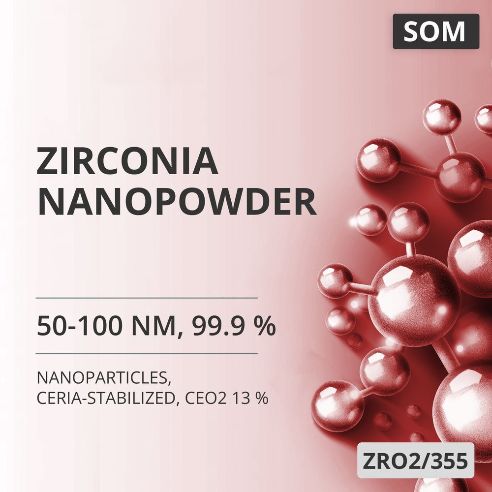 Zirconia Nanopowder, 50-100 nm, 99.9 %, Ceria-Stabilized, CeO2 13 % (ZRO2/355)