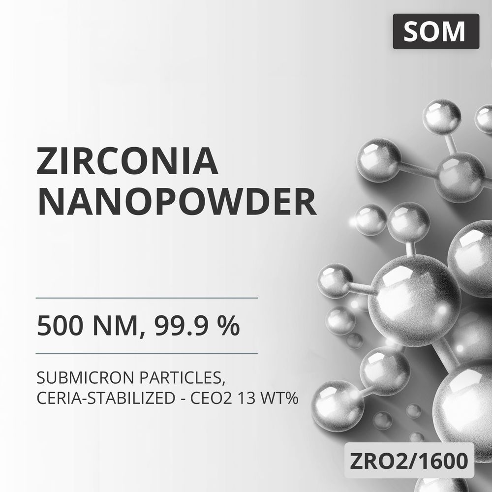 Zirconia Nanopowder, 500 nm, 99.9 %, Ceria-Stabilized - CeO2 13 wt% (ZRO2/1600)